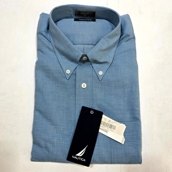 Nautica Other - Nautica Button Down Shirt Men XL Aqua Micro Check Long Sleeve W38015 Dress Shirt